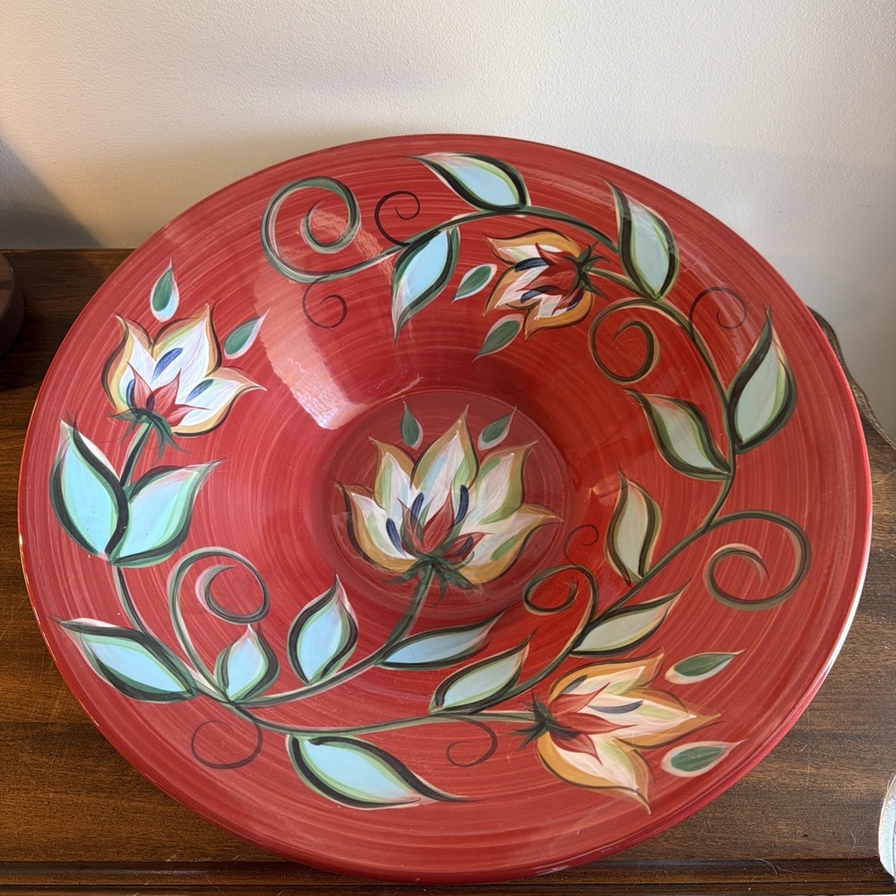 Southern Living at Home Gail Pittman Bountiful Bowl Red Floral 15.5" Large